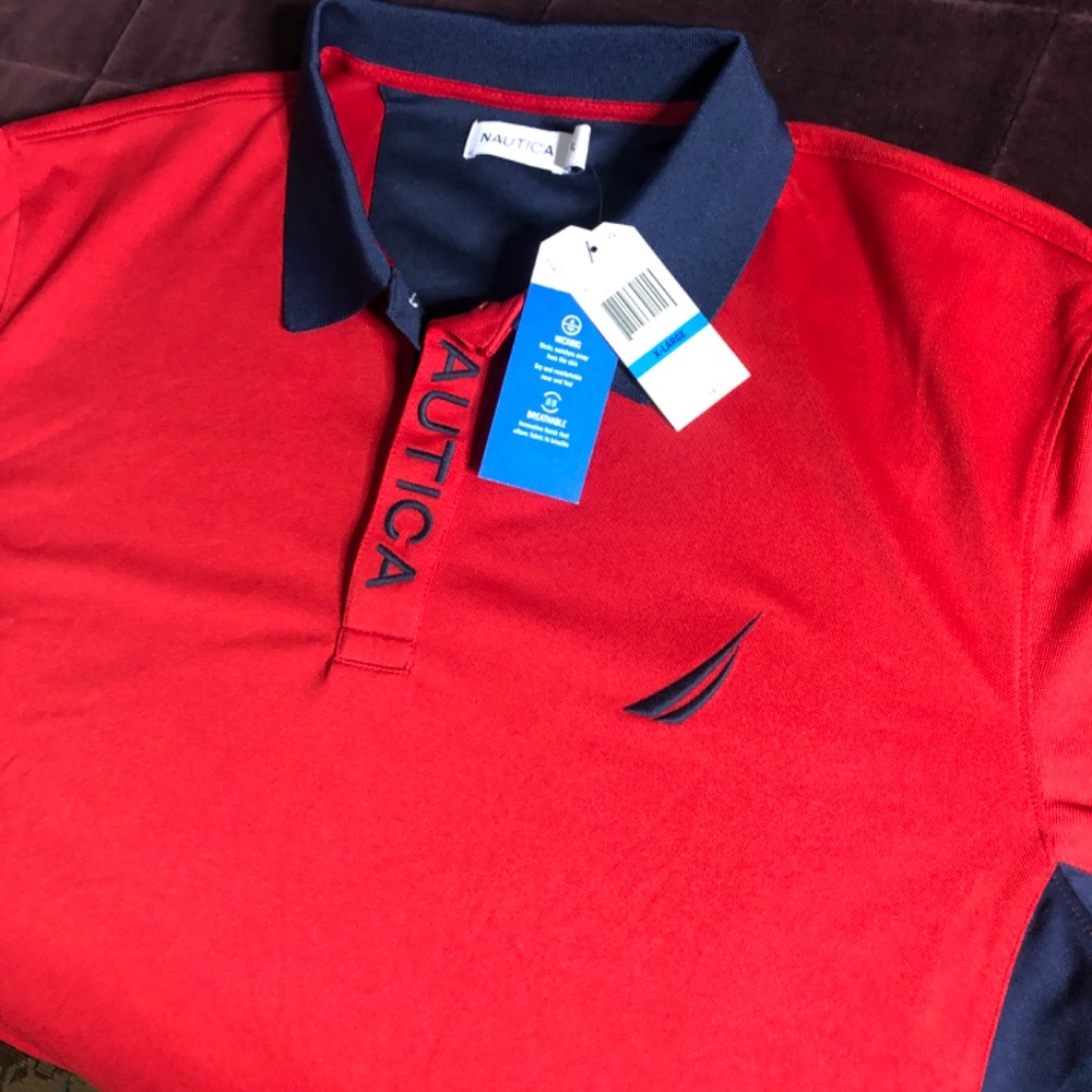 NAUTICA Men's Red & Navy Short Sleeve Polo Shirt~Size XL